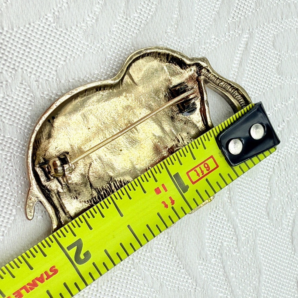 Vintage Bejeweled Elephant Animal Gold Tone Brooch - Picture 7 of 7